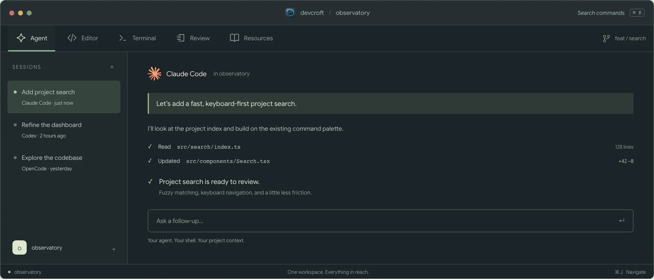 Placeholder video poster showing an illustrated Devcroft workspace. The real app recording will appear here.